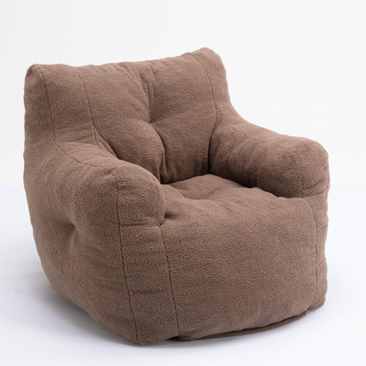 Soft Teddy Fabric Tufted Foam Bean Bag Chair With Teddy Fabric Coffee