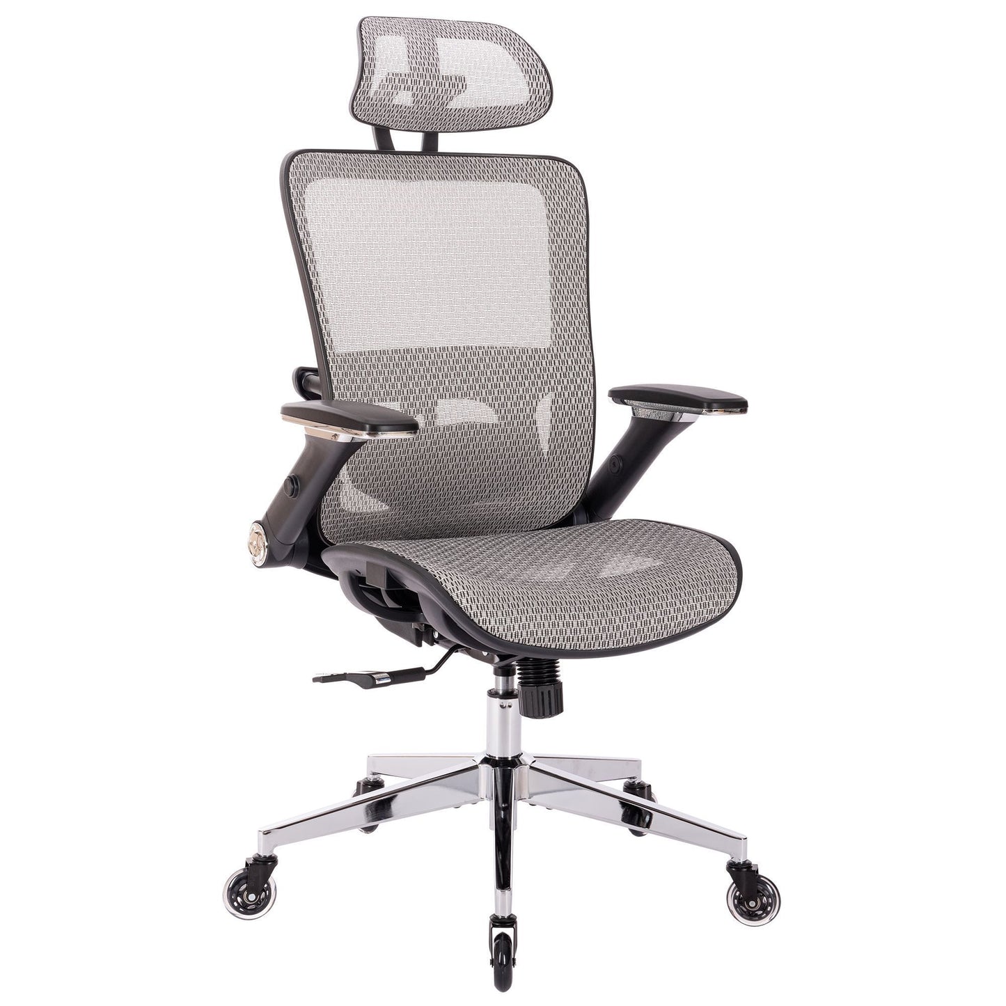 GREY Ergonomic Mesh Office Chair, High Back - Adjustable Headrest with Flip-Up Arms