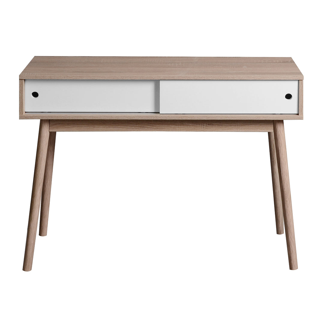 Table with 2 White Sliding Doors, Console Table with Storage Space and Wood Legs