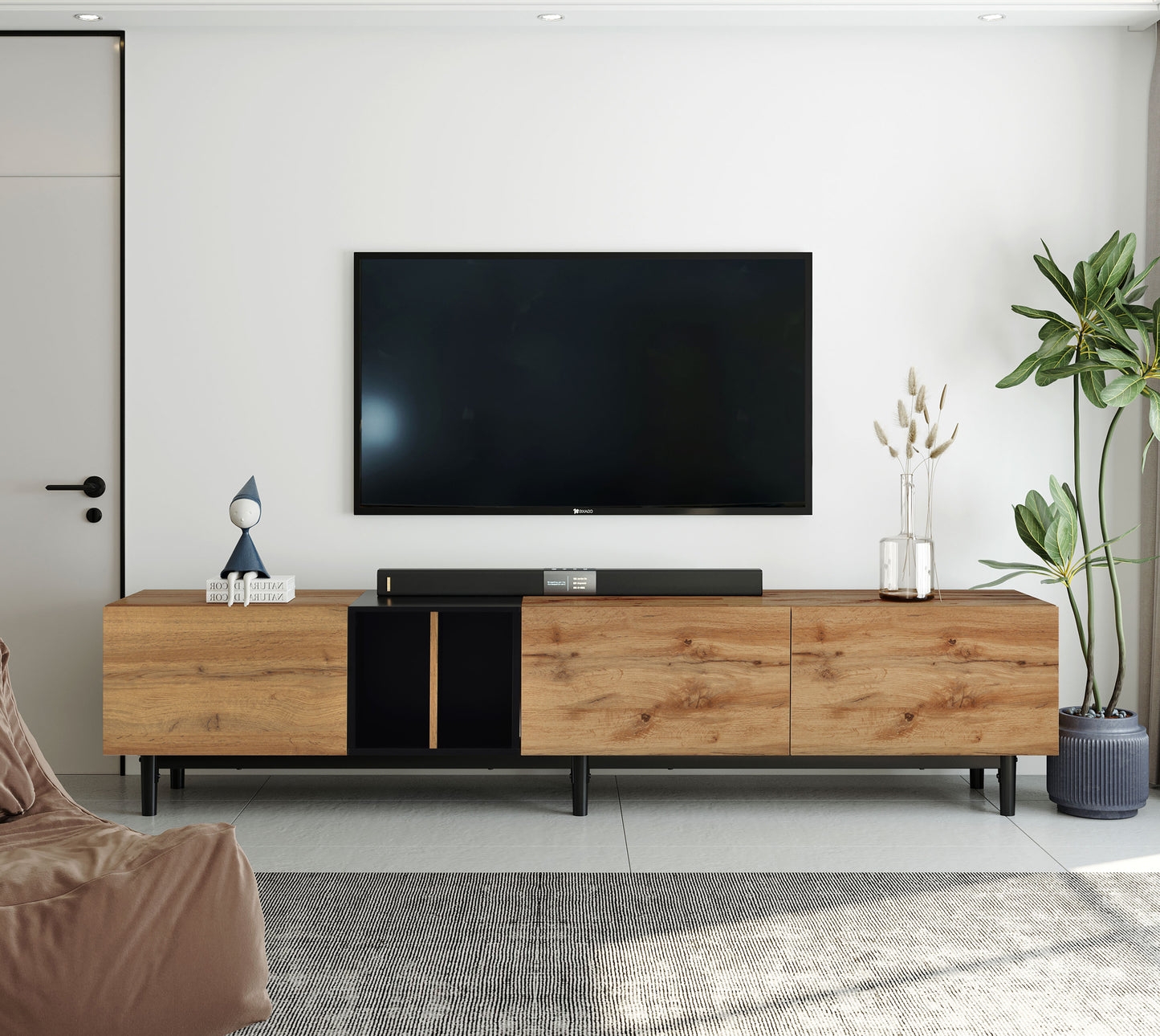 TV Stand for 80'' TV with 3 Doors, Media Console Table