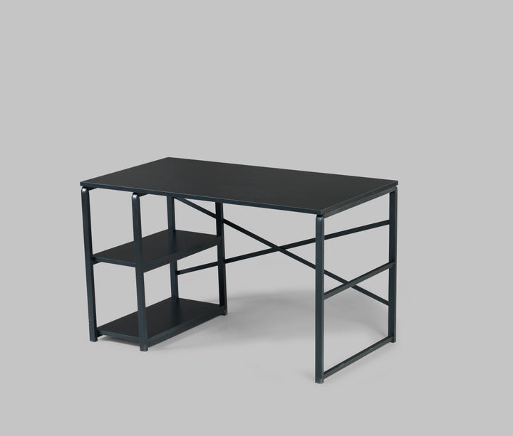 Black Metal Frame 47" Wooden Top 2 Shelves Writing and Computer Desk for Home Office, Black
