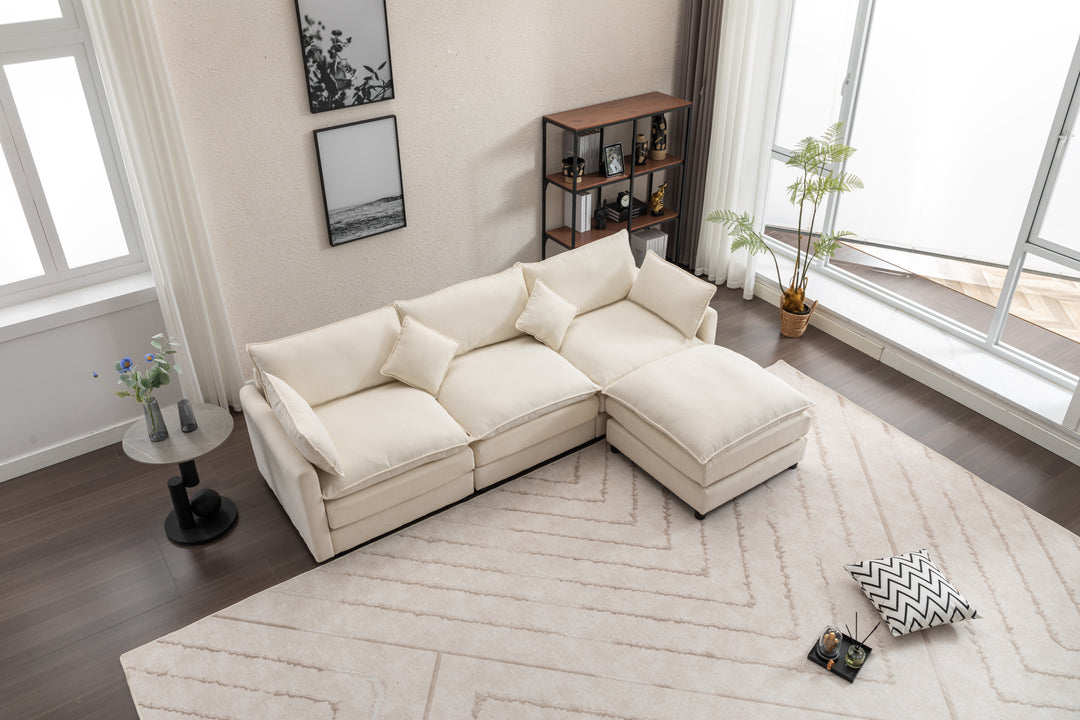 Modular Sectional Sofa, 100.39" x 34.65" 3-Seater Sofa with Ottoman, Modern L-Shaped Sofa for Living Room Bedroom Apartment