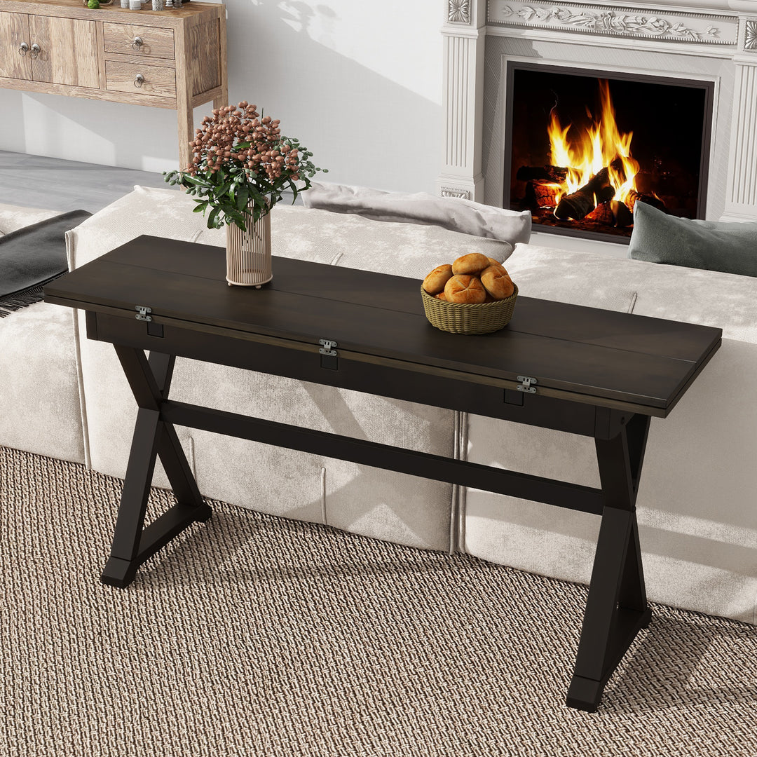 5-Piece 62*35.2inch Extendable Rubber Wood Dining Table Set with X-shape Legs