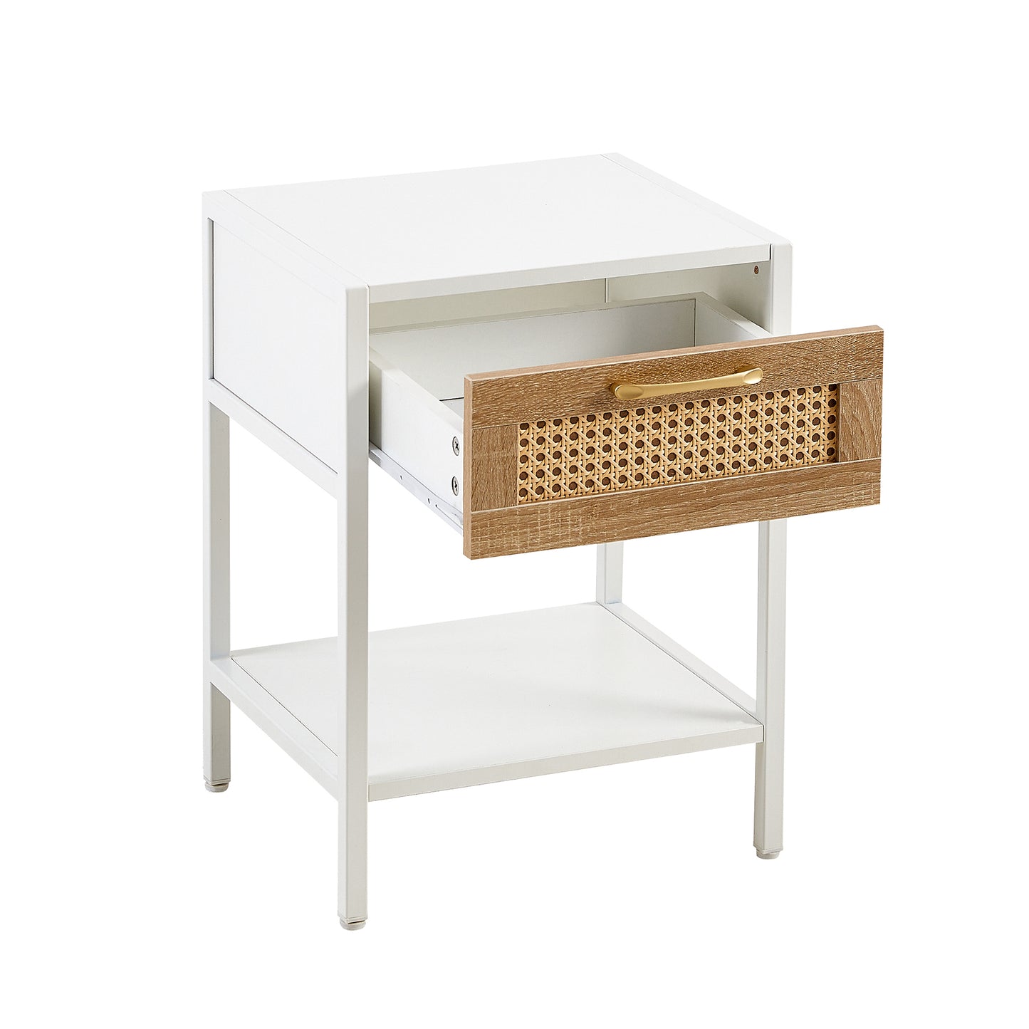 15.74" End table with  drawer, Modern nightstand, metal legs white(1 pc)