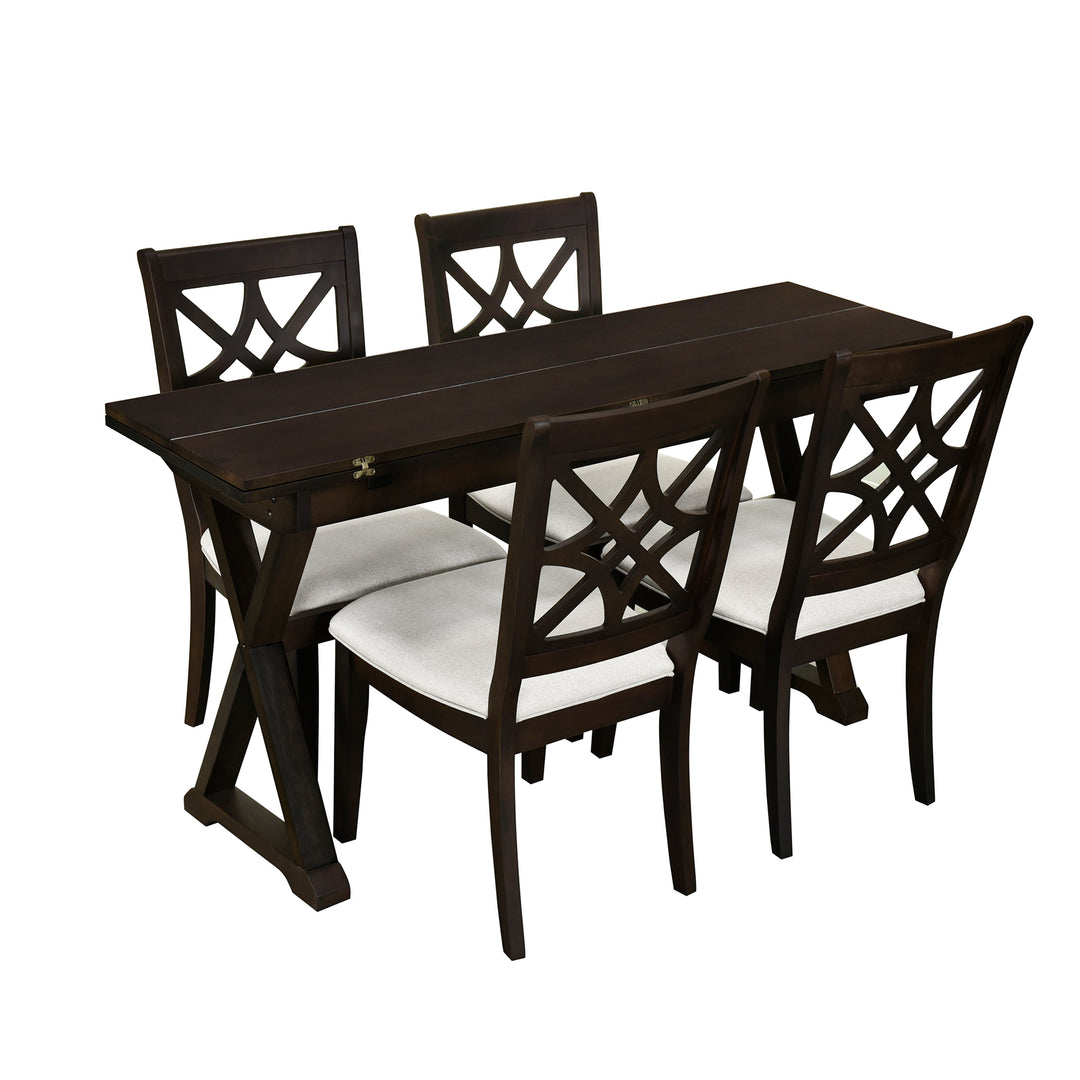 5-Piece 62*35.2inch Extendable Rubber Wood Dining Table Set with X-shape Legs