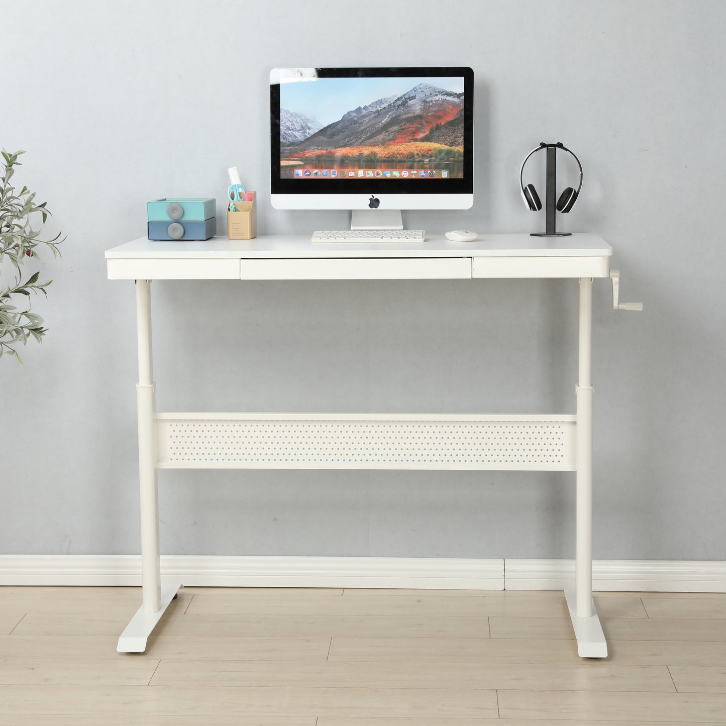 (White Tabletop) 48 x 24 InchesStanding Desk with Metal Drawer  , Adjustable Height