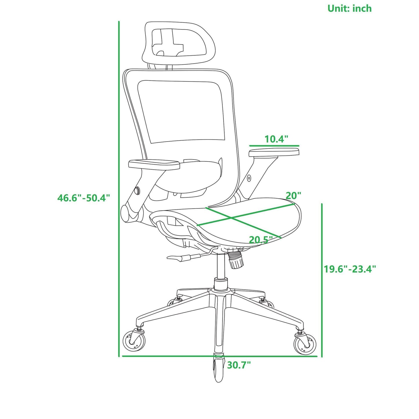 GREY Ergonomic Mesh Office Chair, High Back - Adjustable Headrest with Flip-Up Arms