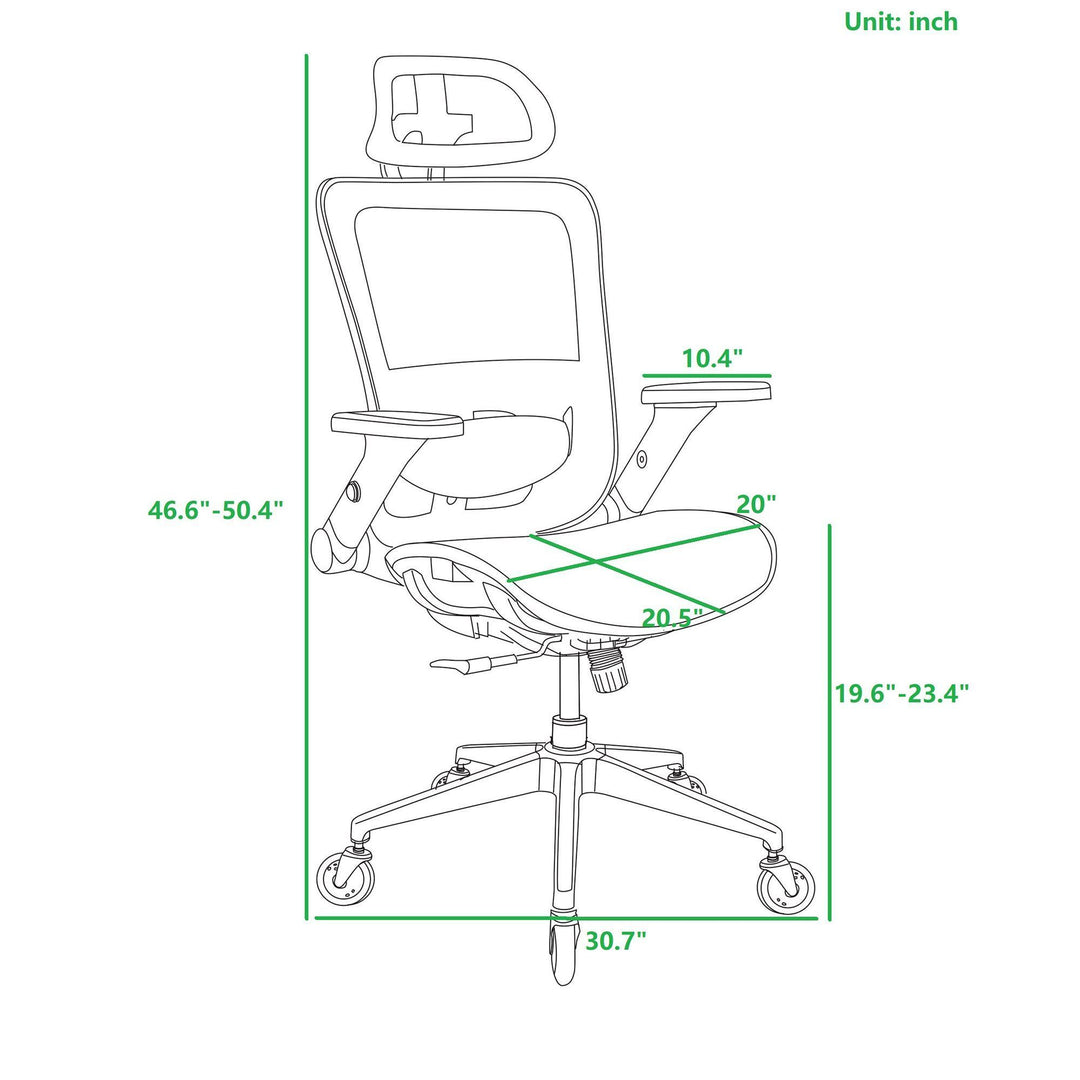 BLACK Ergonomic Mesh Office Chair, High Back - Adjustable Headrest with Flip-Up Arms