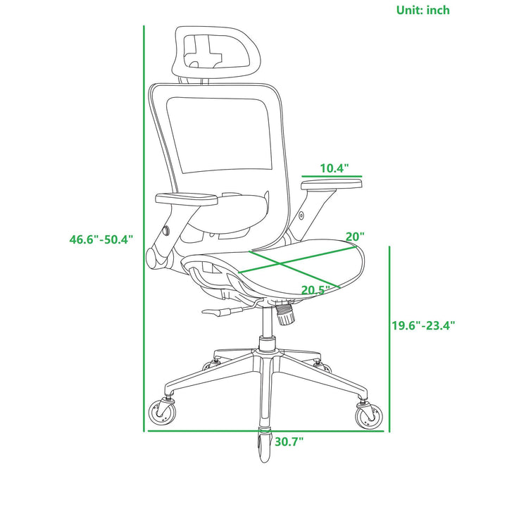 BLACK Ergonomic Mesh Office Chair, High Back - Adjustable Headrest with Flip-Up Arms