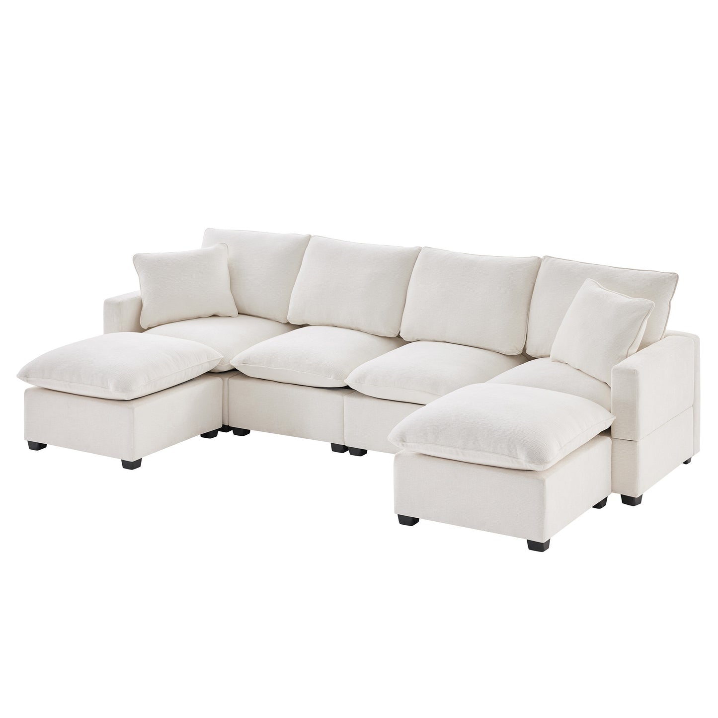 110*57" U Shape Modular Sofa, 6 Seat Chenille Sectional Couch Set with 2 Pillows Included