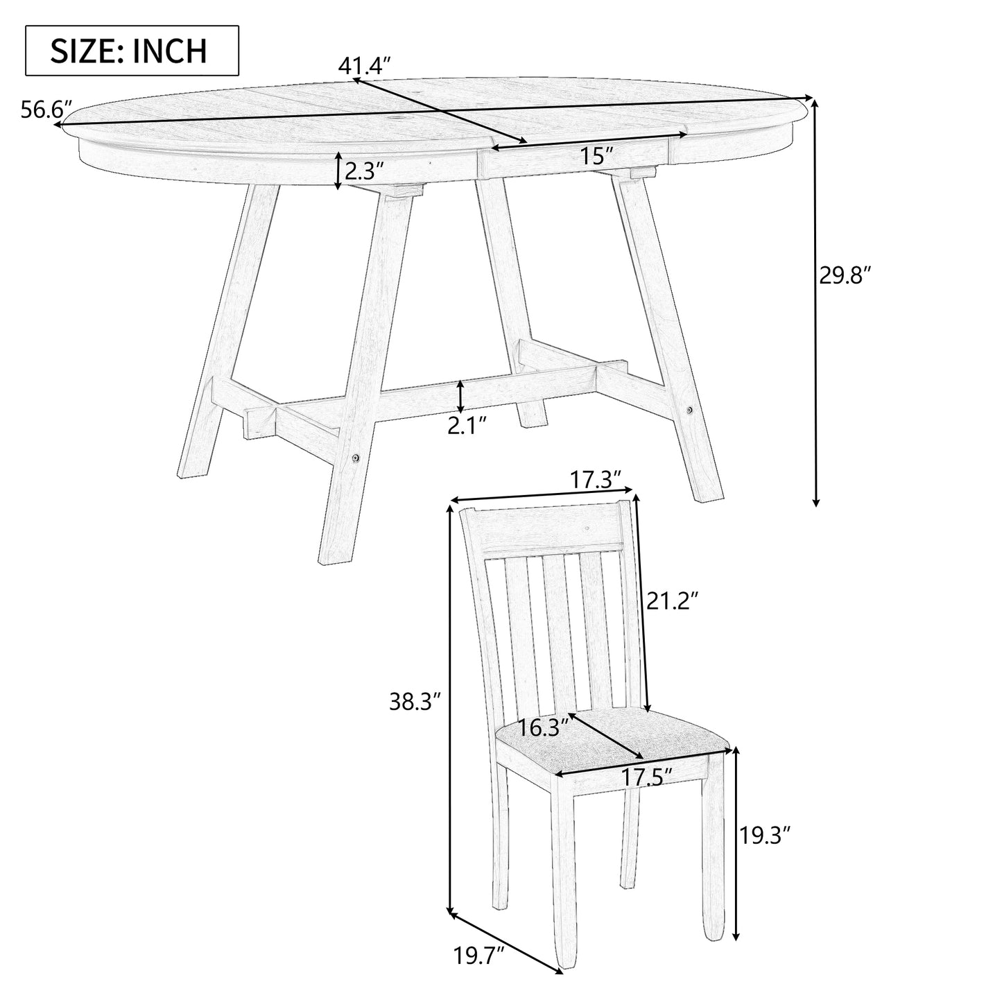 5-Piece Wood Dining Table Set Round Extendable Dining Table with 4 Dining Chairs, Dining Room Table Set for 4 person for Dining Room (Natural Wood Wash)