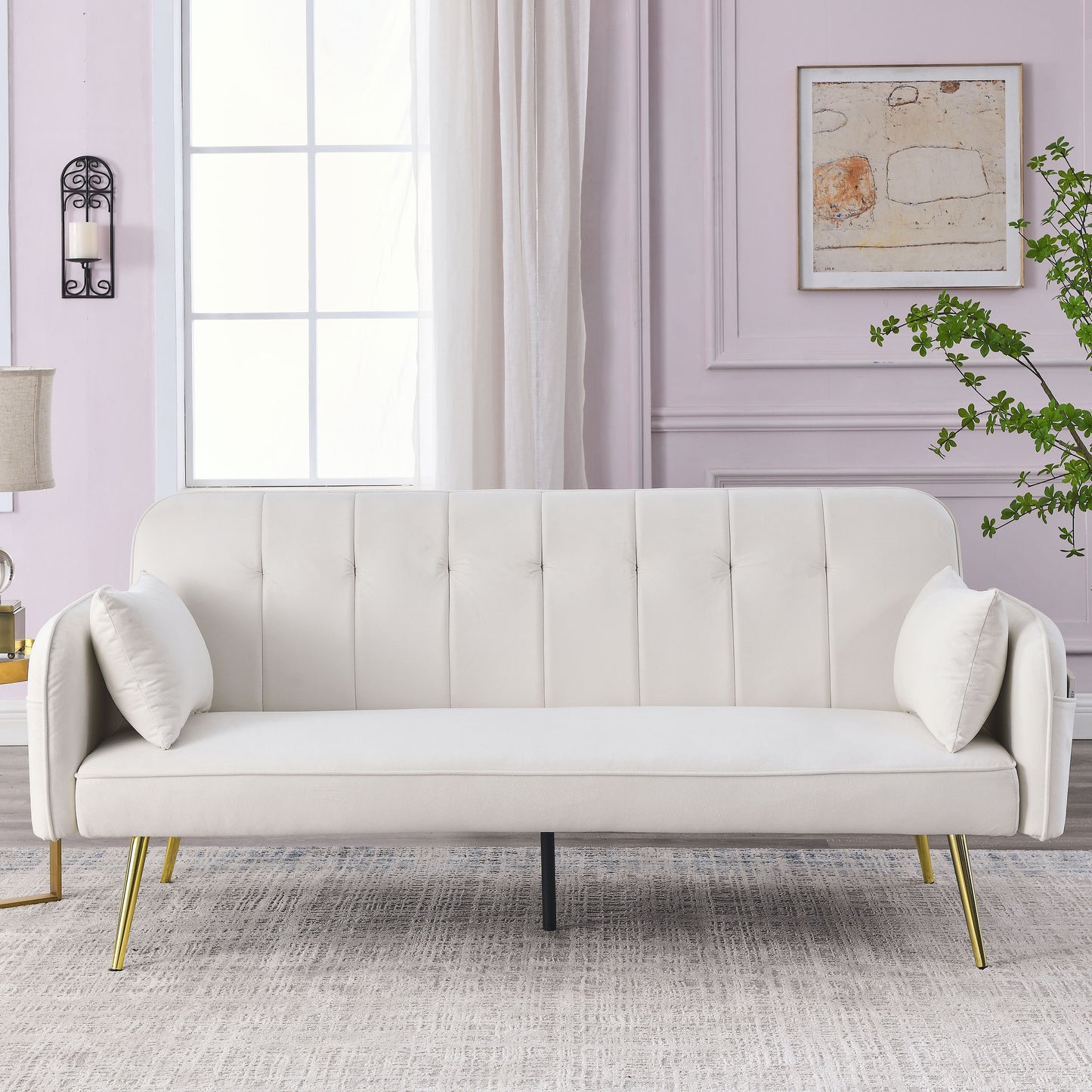 72.5"  Sofa Bed with Two Pillows and Center Leg