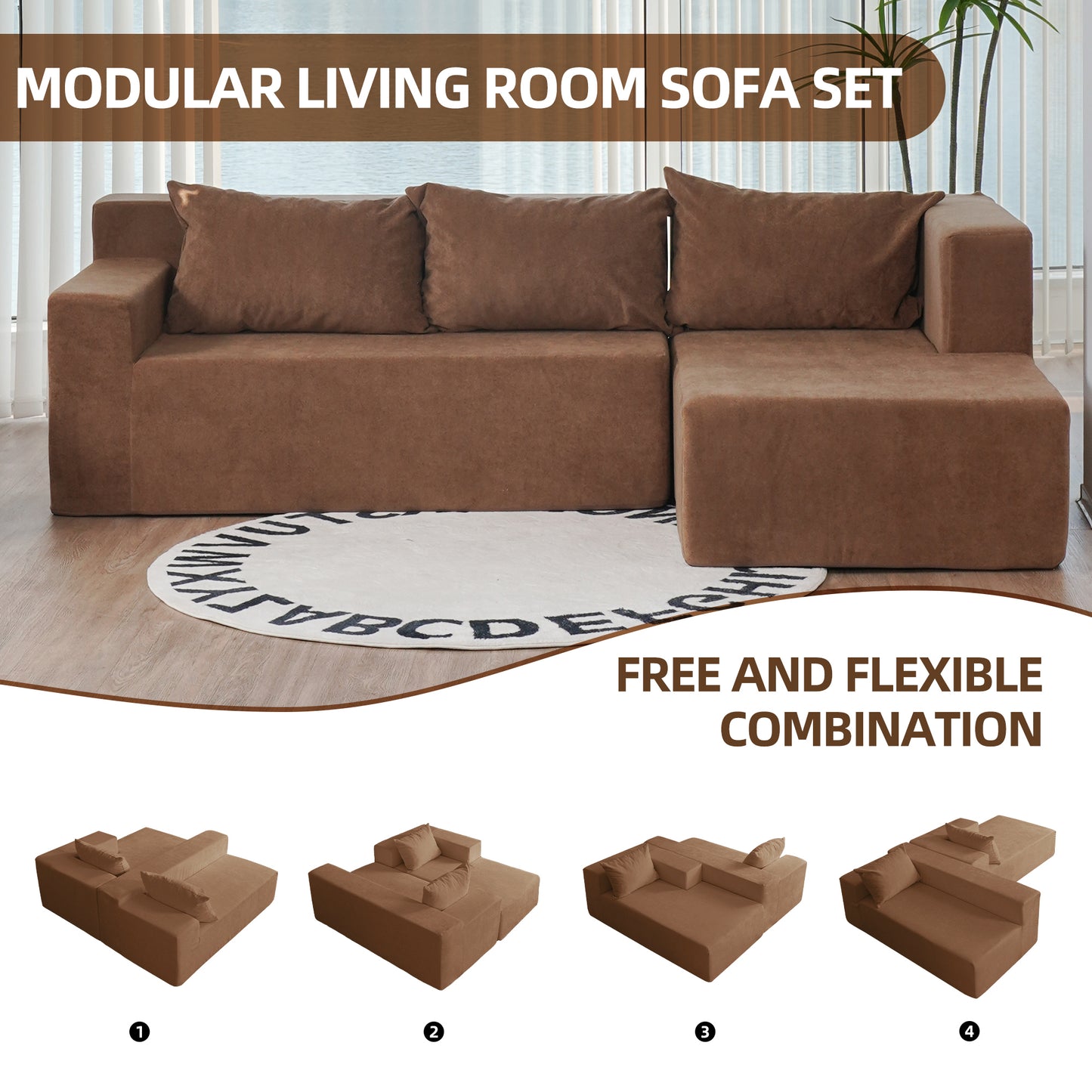 L-Shape Sectional Sofa, 2 PC Free Combination