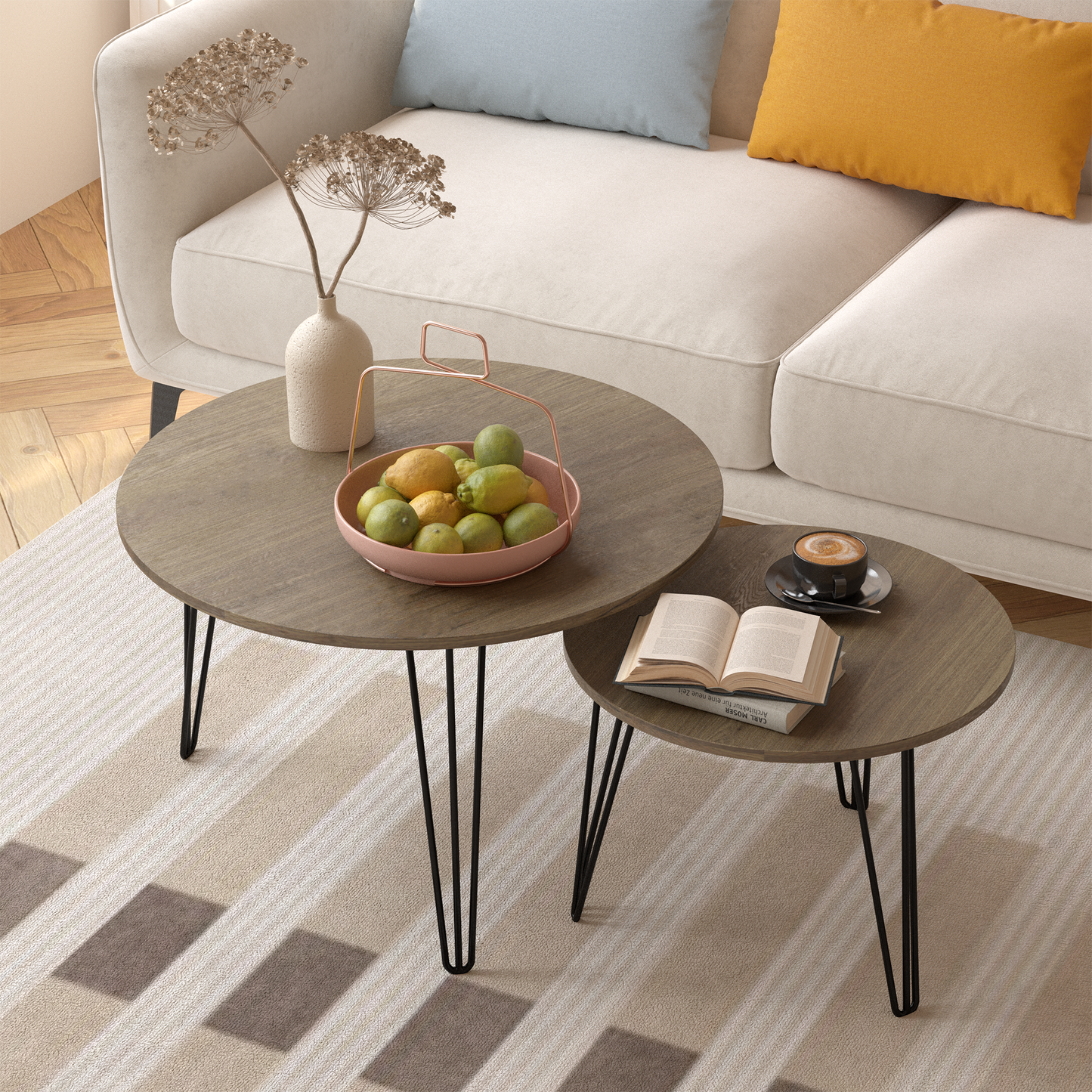 27.56'' Round Nesting Coffee Table Set of 2, Brown