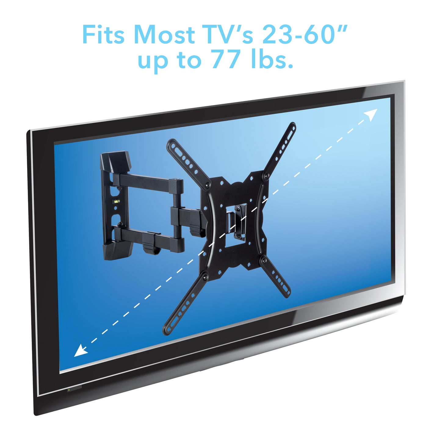 Full Motion, Crafted Steel, TV Mount Kit, Built in Leveler