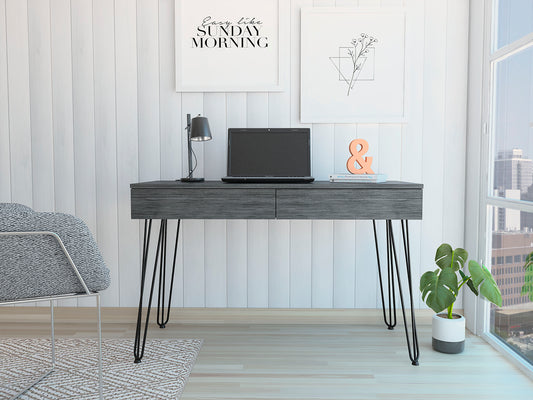 2-Drawer Writing Desk with Hairpin Legs Smokey Oak