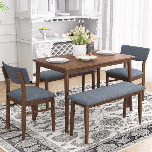 Dining Table Set with 2 Benches and 2 Chairs Fabric Cushion for 6