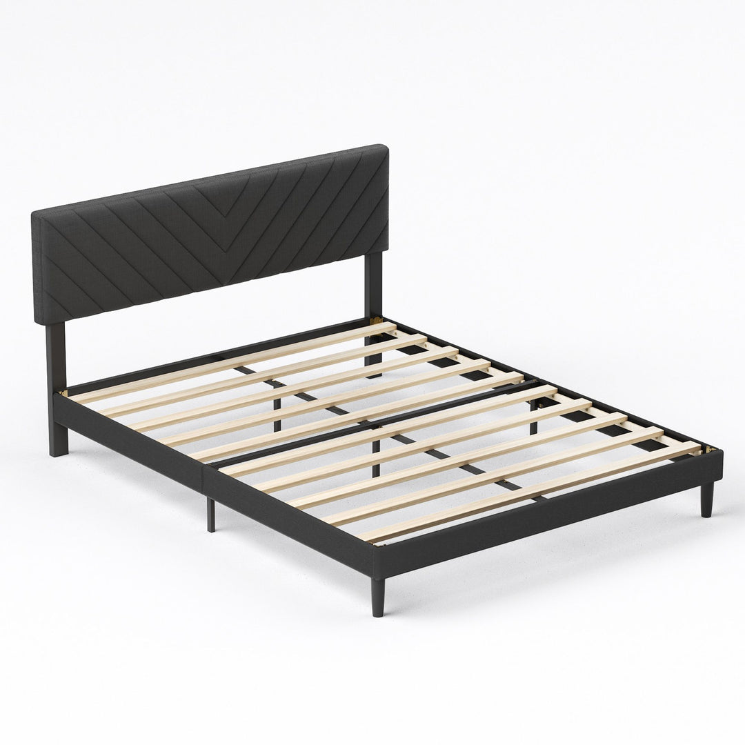 Upholstered Queen Size Bed Frame Platform with High-Adjustable Headboard and Solid Wood Slats Support, No Box Spring Needed, Easy Assembly, Grey