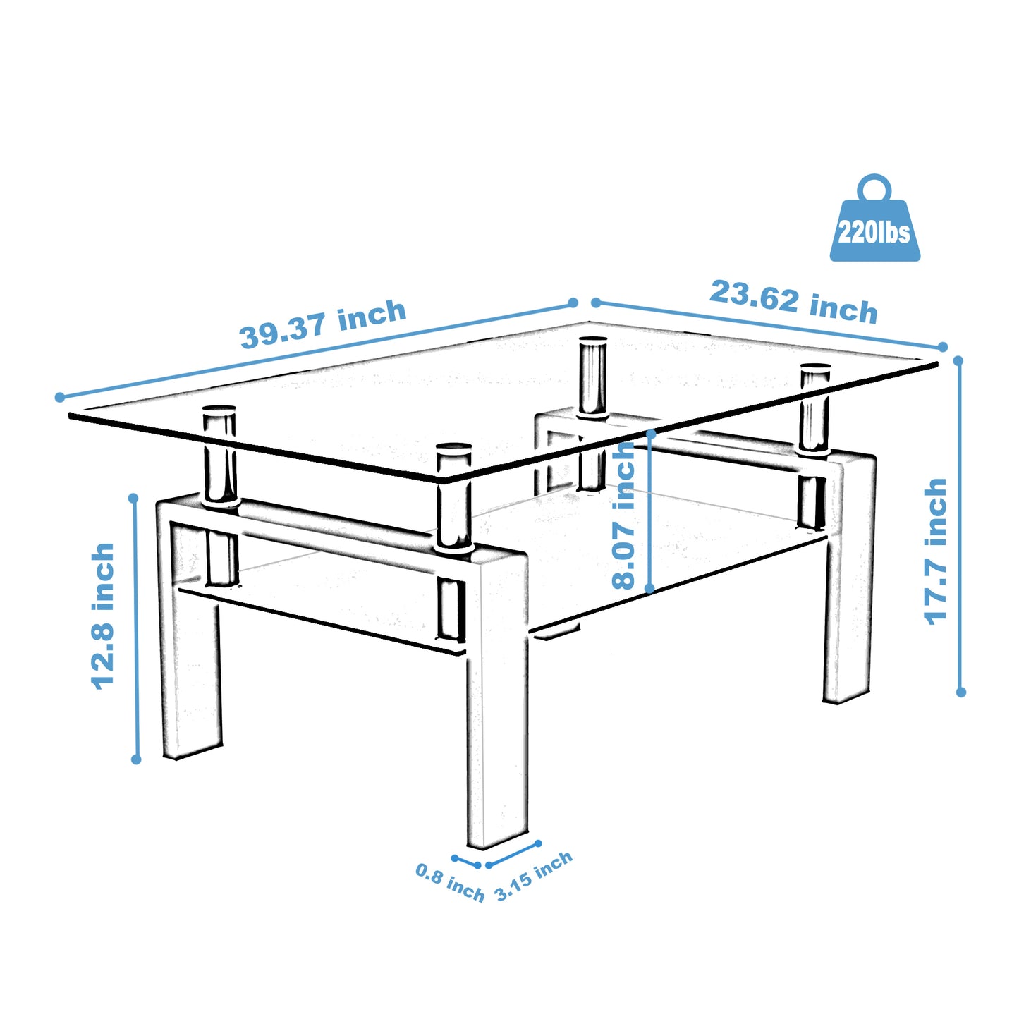 Black Glass Coffee Table, Clear Coffee Table