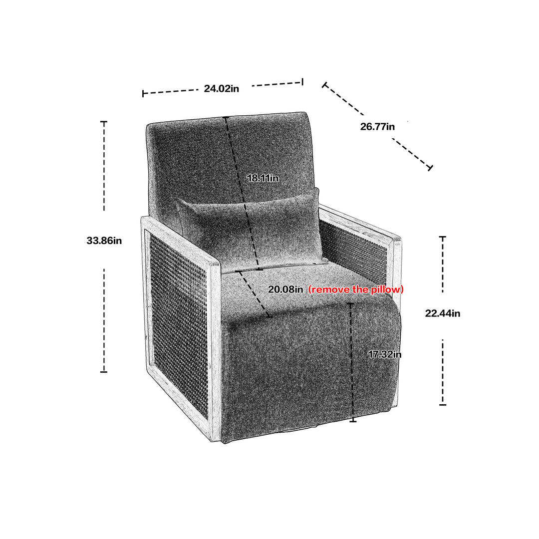 360 Degree Swivel Barrel Club Chair with one pillow,Modern Comfortable Upholstered Accent Chair (Grey linen)