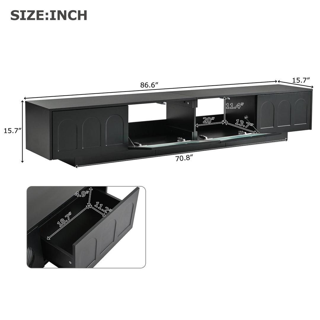 TV Stand with Fluted tempered Glass Doors for TVs Up to 95''
