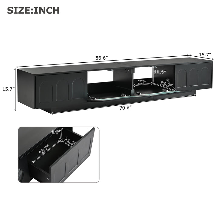TV Stand with Fluted tempered Glass Doors for TVs Up to 95''