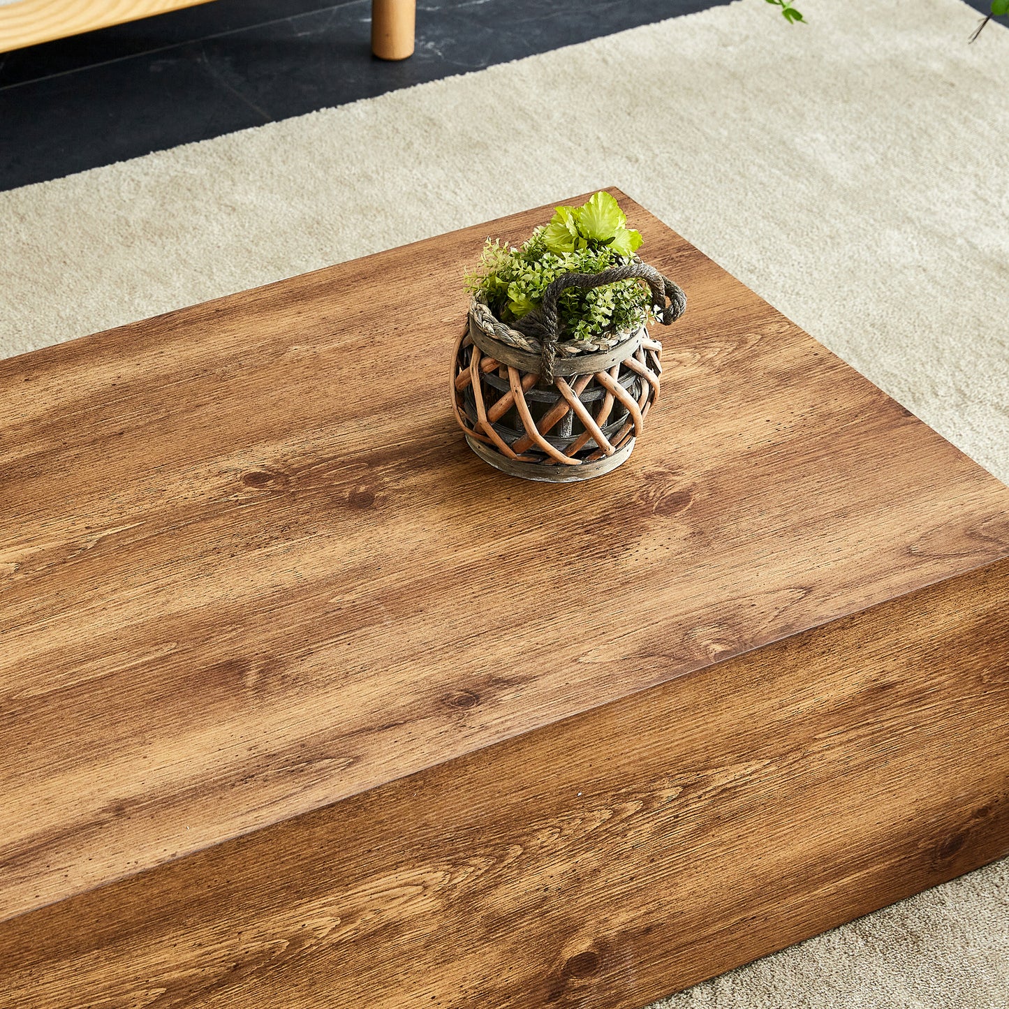 Modern MDF coffee table with wood texture pattern -39.37x23.62x11.81 inches