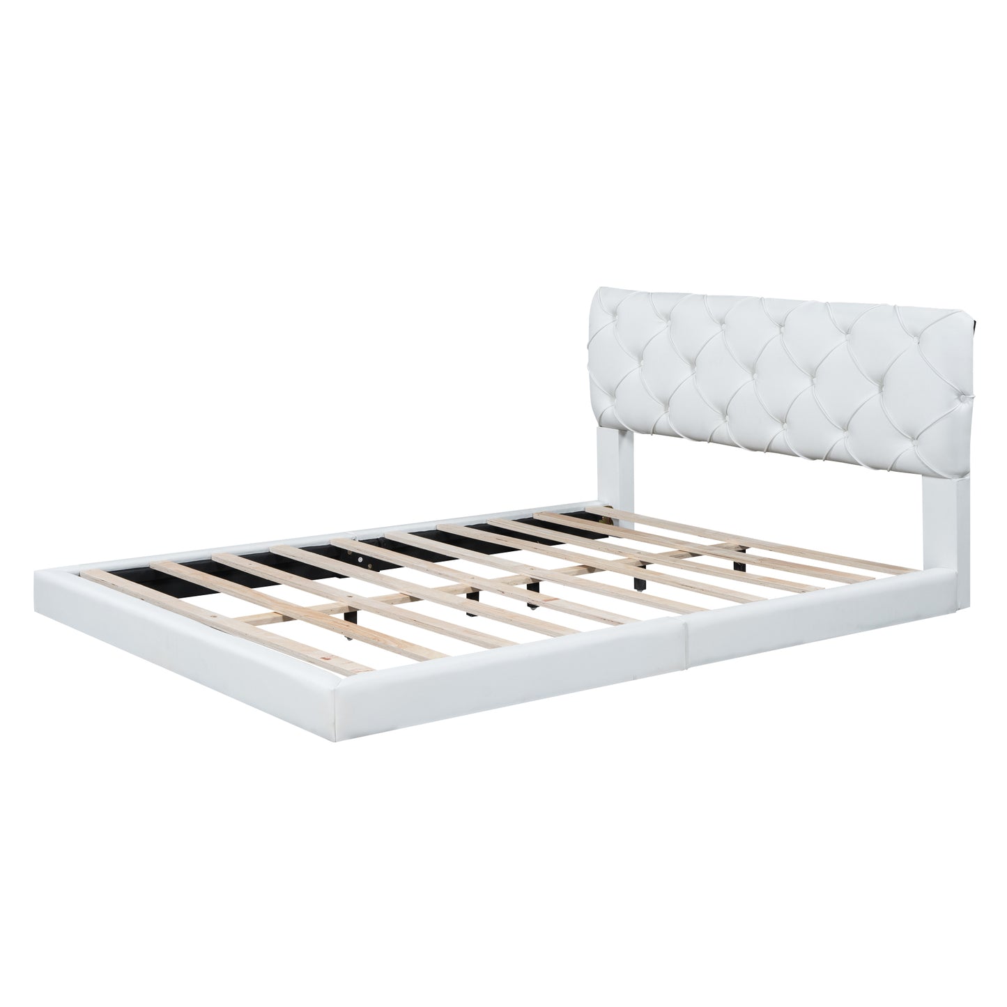 Queen Size Tufted Upholstered Platform Bed, White