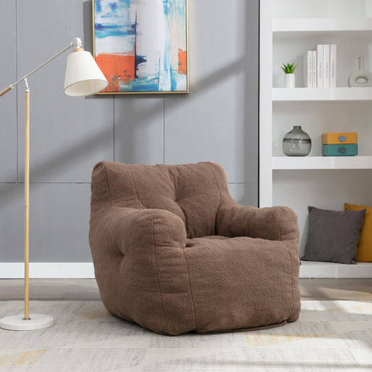 Soft Teddy Fabric Tufted Foam Bean Bag Chair With Teddy Fabric Coffee