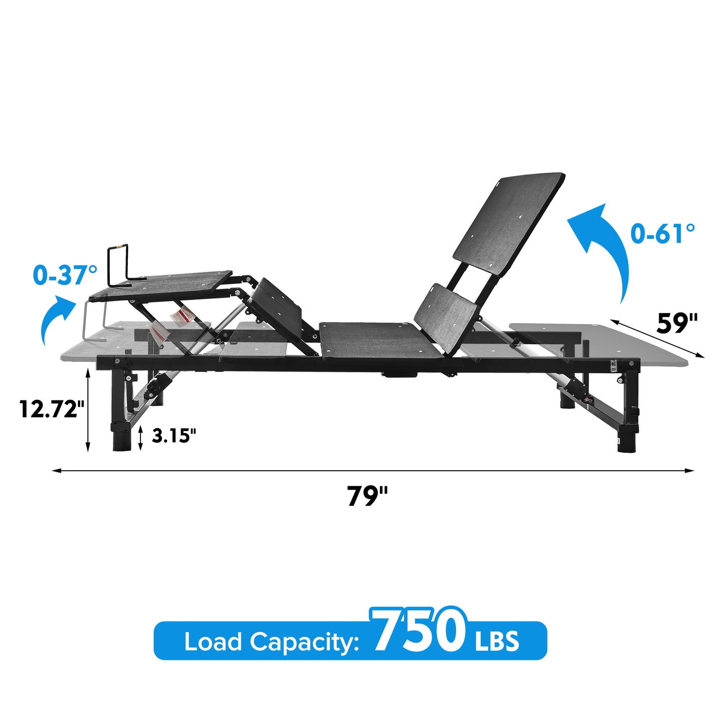 Adjustable Bed Base Frame Queen Bed Frame with Head and Foot