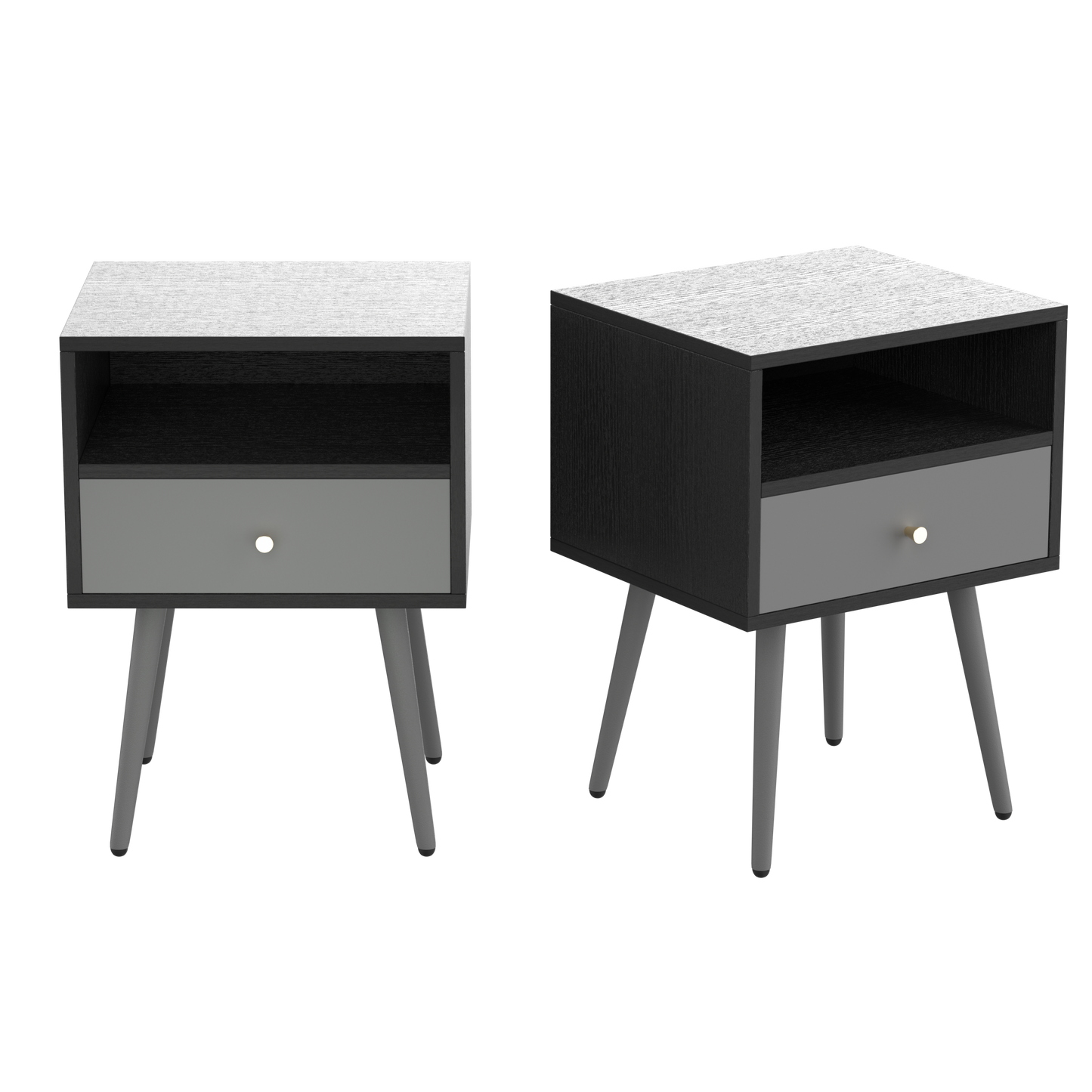 Bedside Tables Set of 2,Nightstand with 1 Storage Drawer -Chic  (2pcs,dark grey)