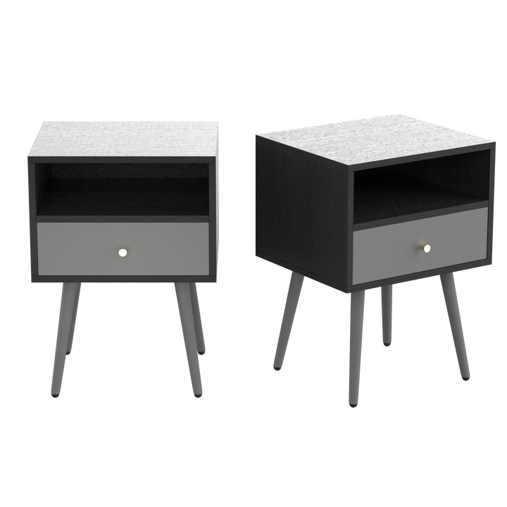 Bedside Tables Set of 2,Nightstand with 1 Storage Drawer -Chic  (2pcs,dark grey)