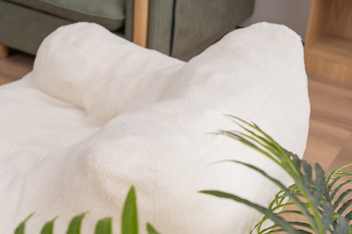 Soft Teddy Fabric Tufted Foam Bean Bag Chair With Teddy Fabric Ivory White