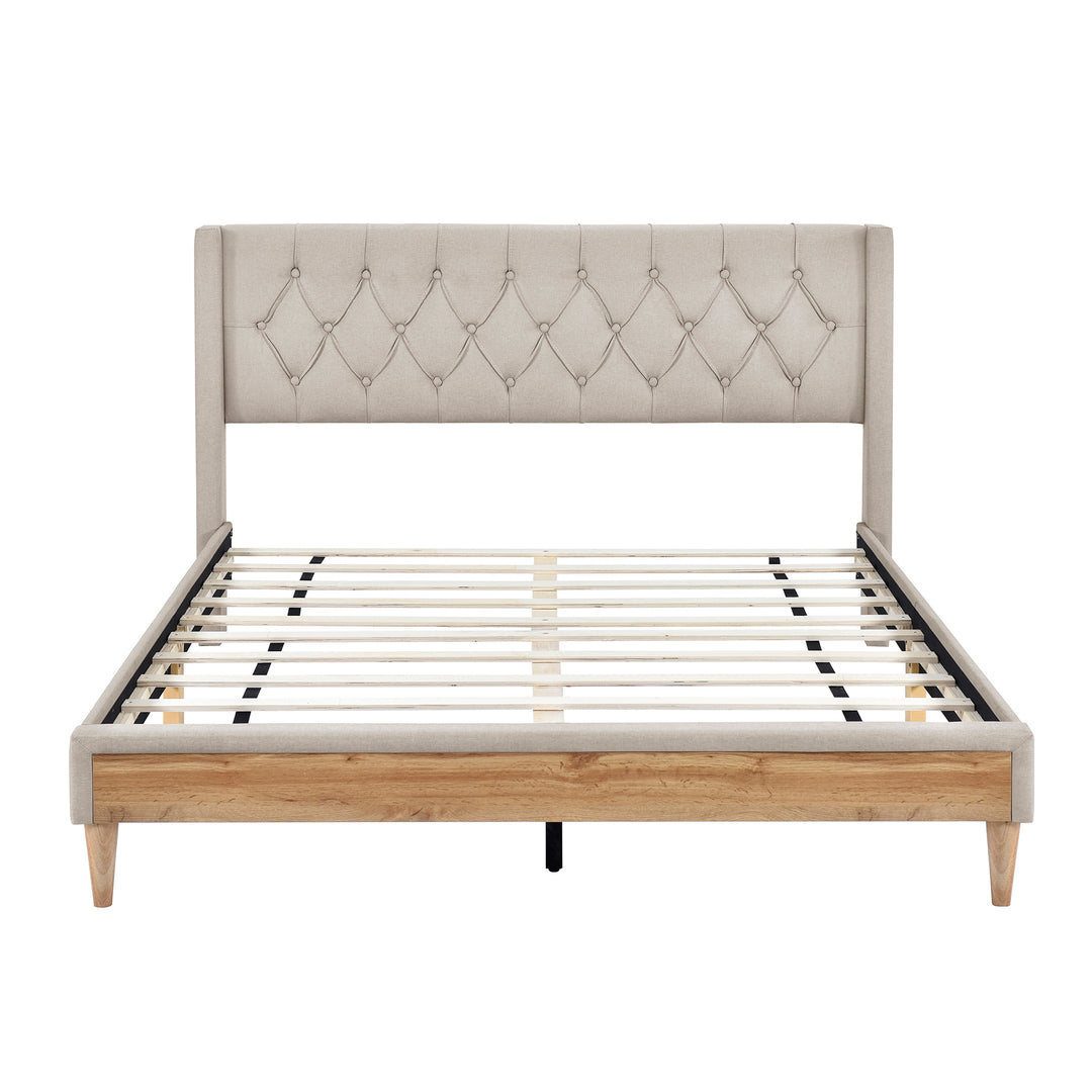 Platform Bed with Rubber Wood Legs,No Box Spring Needed-Beige