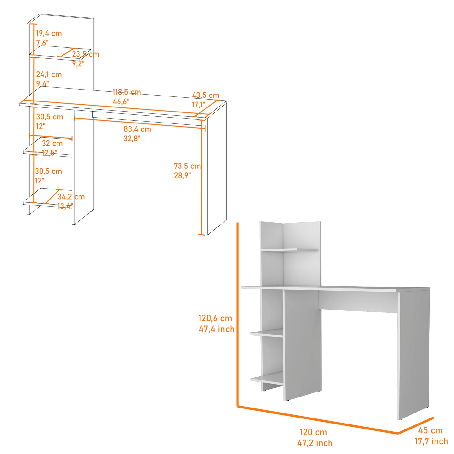 Writing Desk, Four Shelves