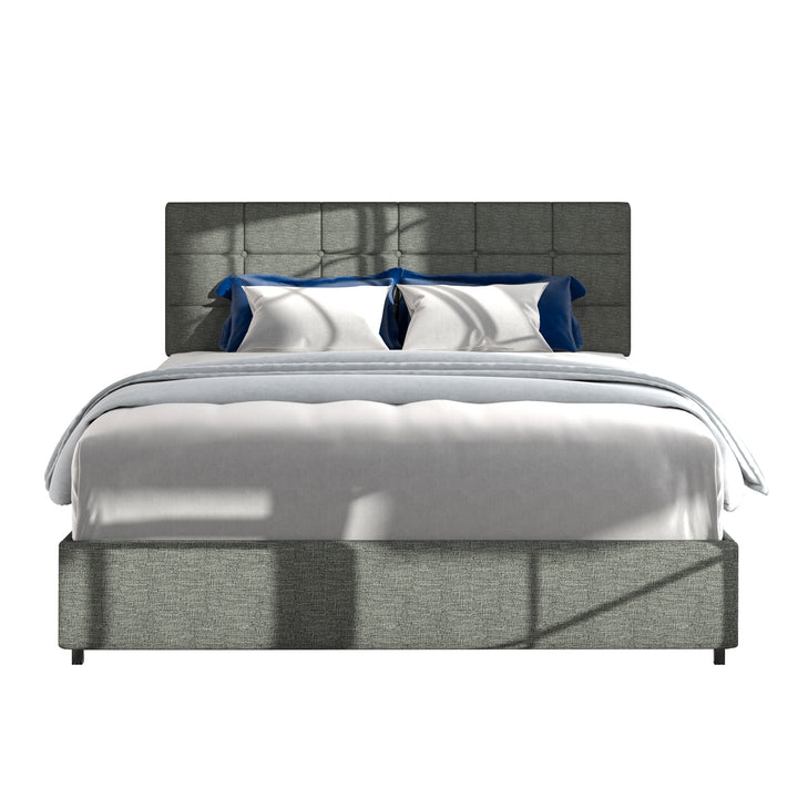 Queen Size Gray Linen Upholstered Platform Bed with Patented 4 Drawers Storage, No Box Spring Required