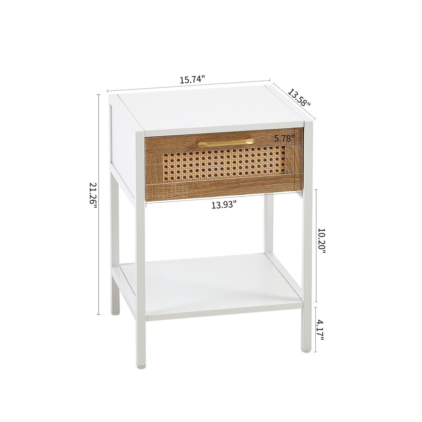 15.74" End table with  drawer, Modern nightstand, metal legs white(1 pc)