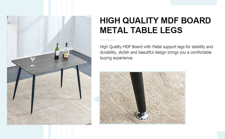 1 table and 4 chairs set.Gray wood grain table with MDF tabletop