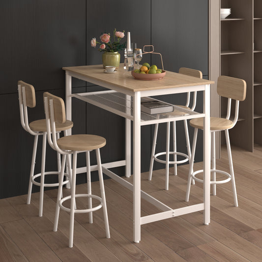 5-Piece Kitchen Counter Height Table Set, Bar Table with 4 Chairs