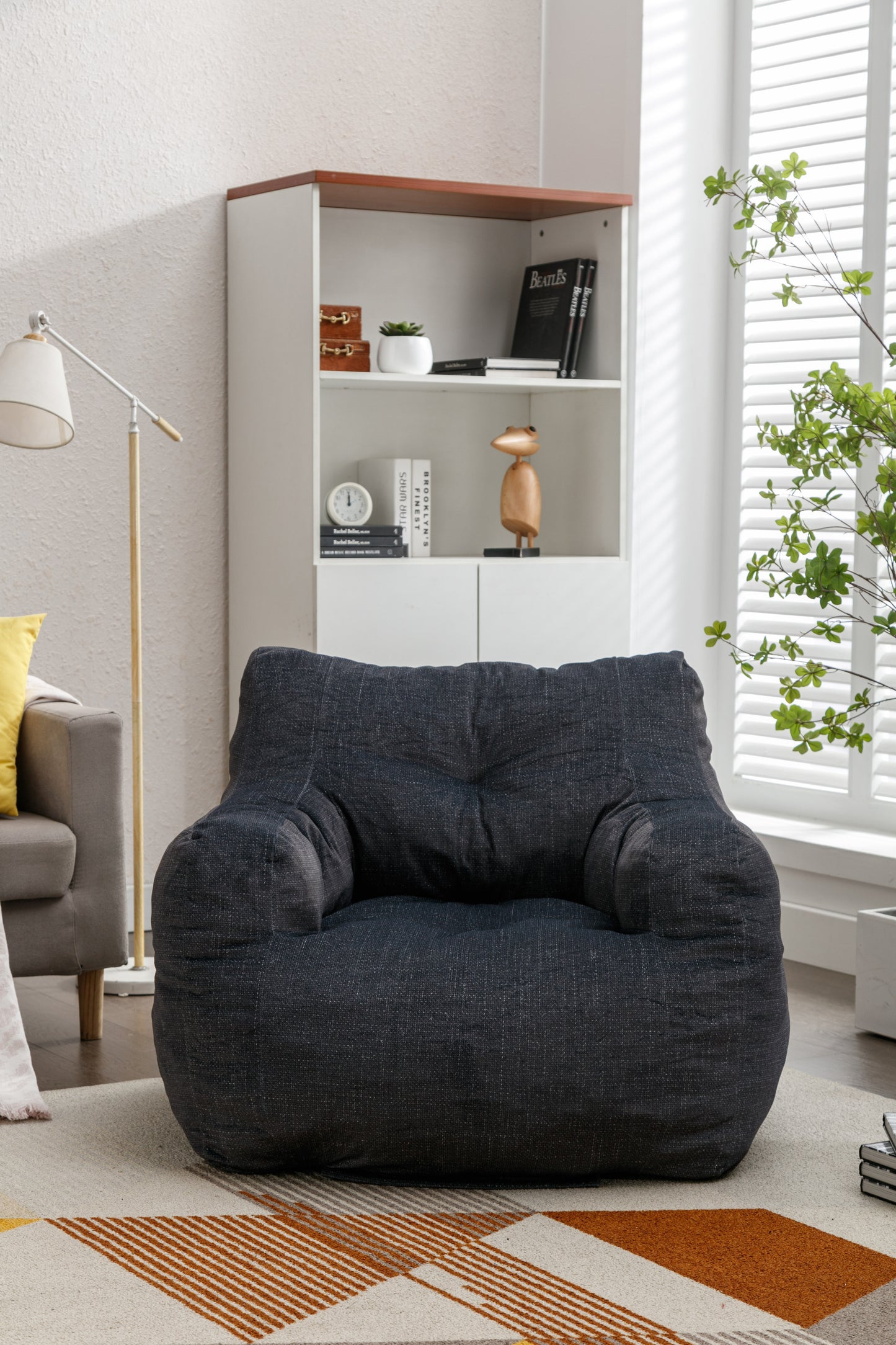 Soft Velvet Fabric Bean Bag Chair Filled With Memory Sponge,Dark Gray