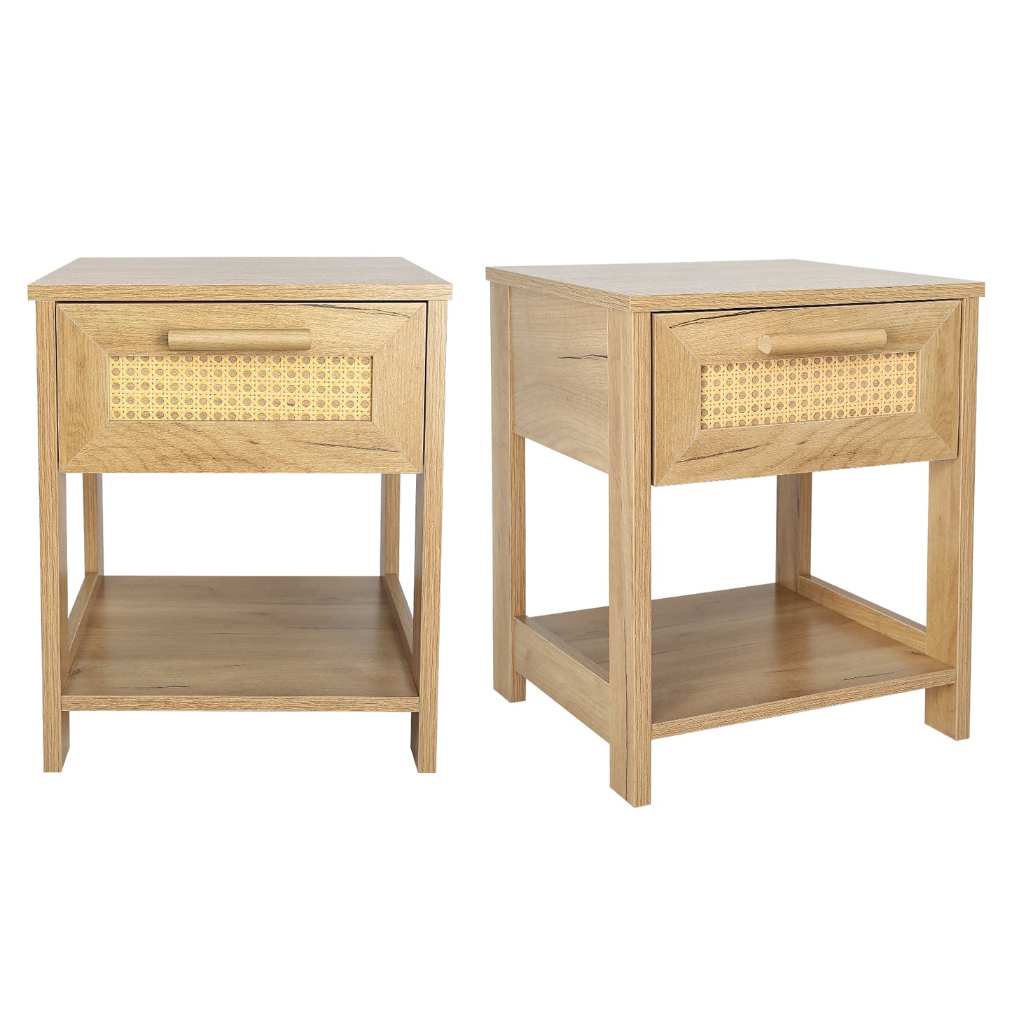 Nightstand Set of 2, 2 Drawer Dresser for Bedroom, Small Dresser with 2 Drawers and two open storage shelf  Natural Color