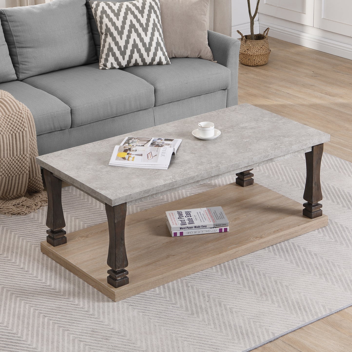 Coffee Table for Living Room, Wood Coffee Table, Grey Tabletop