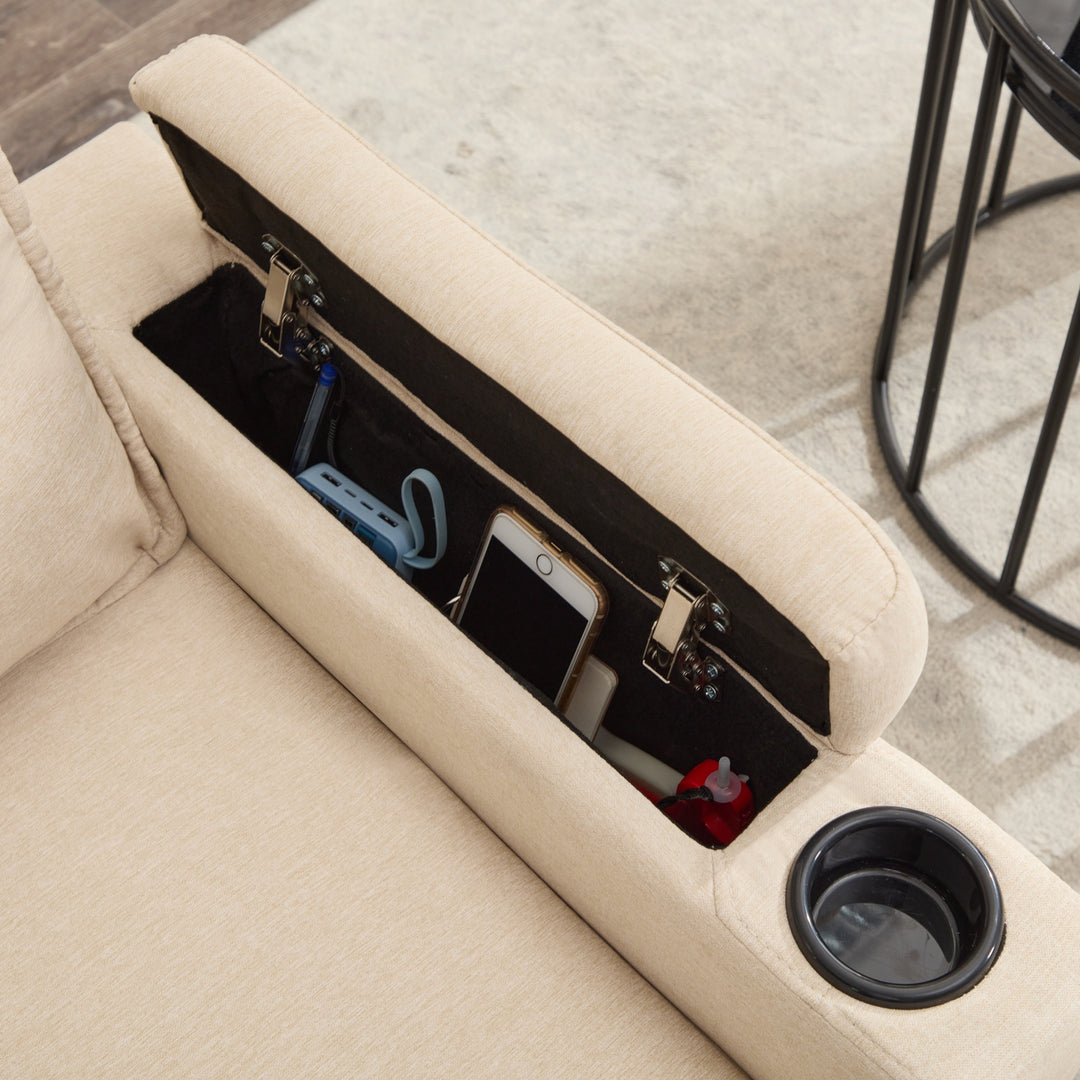 beige color knock down 3-seat combo sofa with storage ottoman