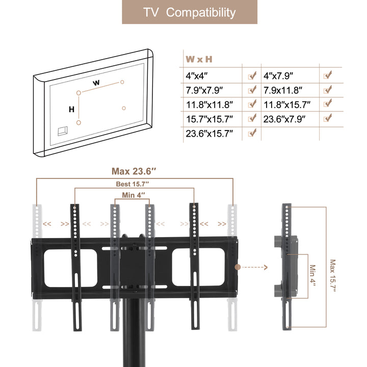 Height and Angle Adjustable Multi-Function Tempered Glass Metal Frame Floor With Lockable Wheels Mobile TV Stand, LCD/Plasma TV bracket