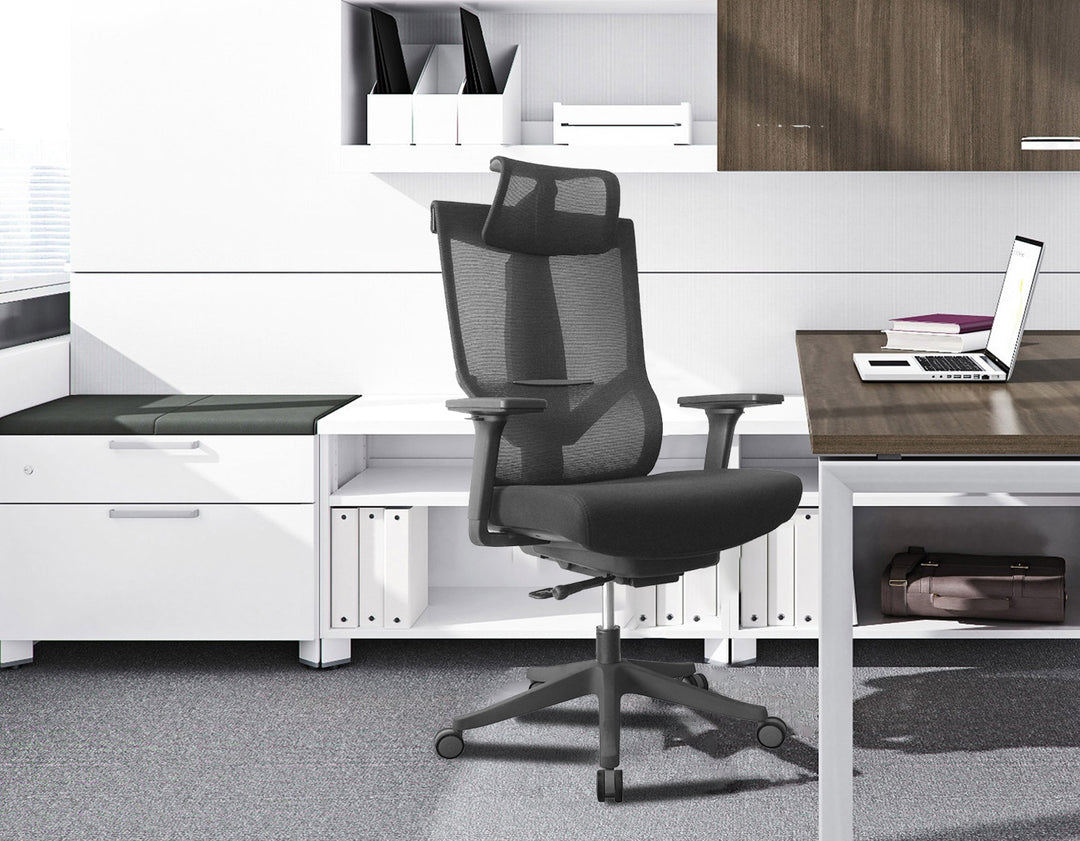 Excustive office chair with headrest and 2D armrest