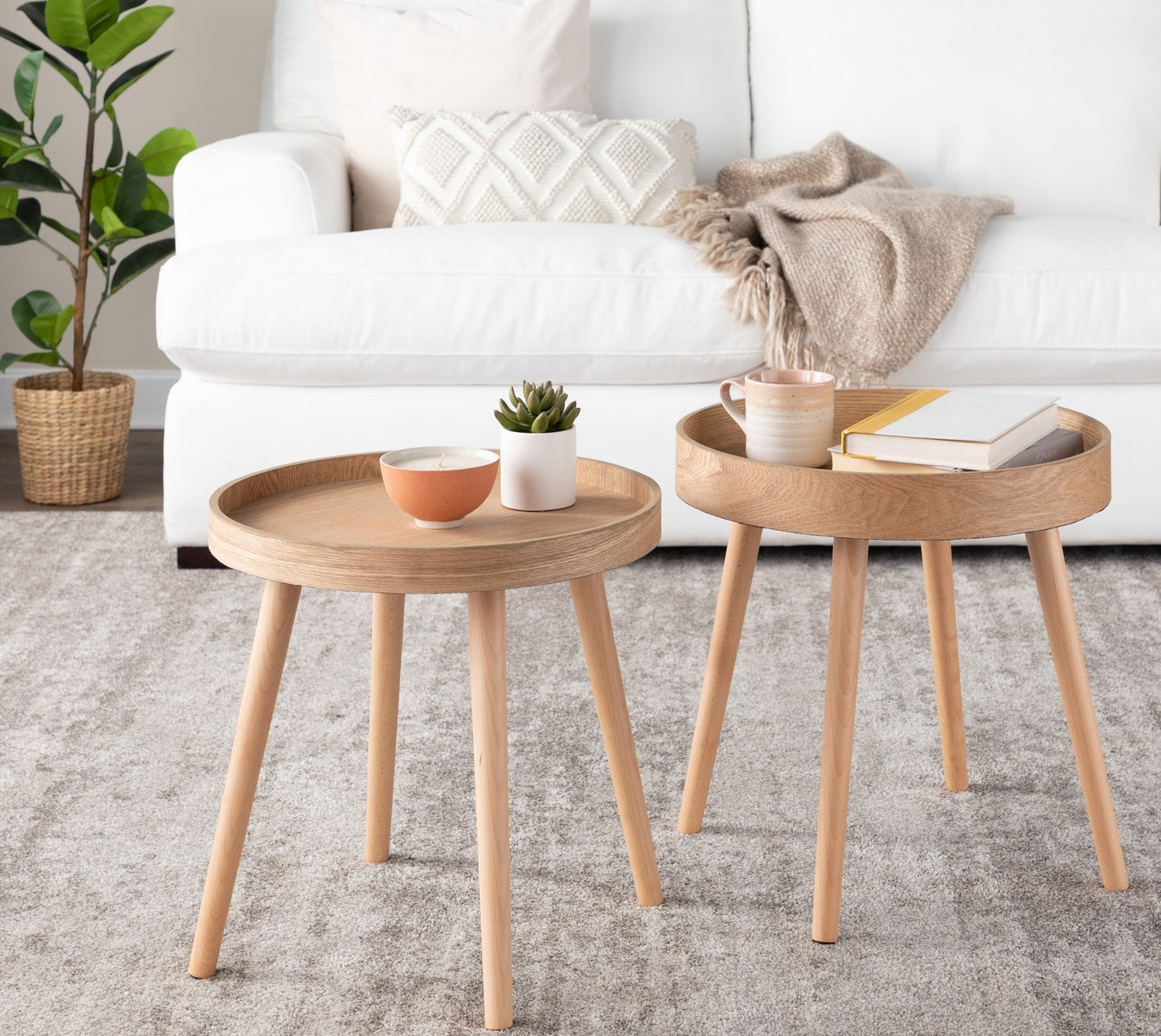 Mid-Century Modern Side Table Set in Natural Wood by LumiSource