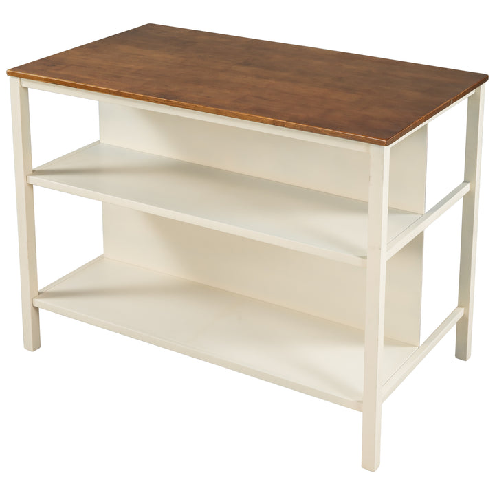 Solid Wood Rustic 3-piece 45" Stationary Kitchen Island Set with 2 Seatings, Rubber Wood