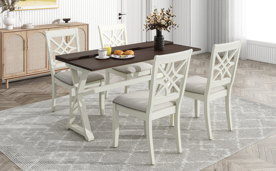 5-Piece 62*35.2inch Extendable Rubber Wood Dining Table Set with X-shape