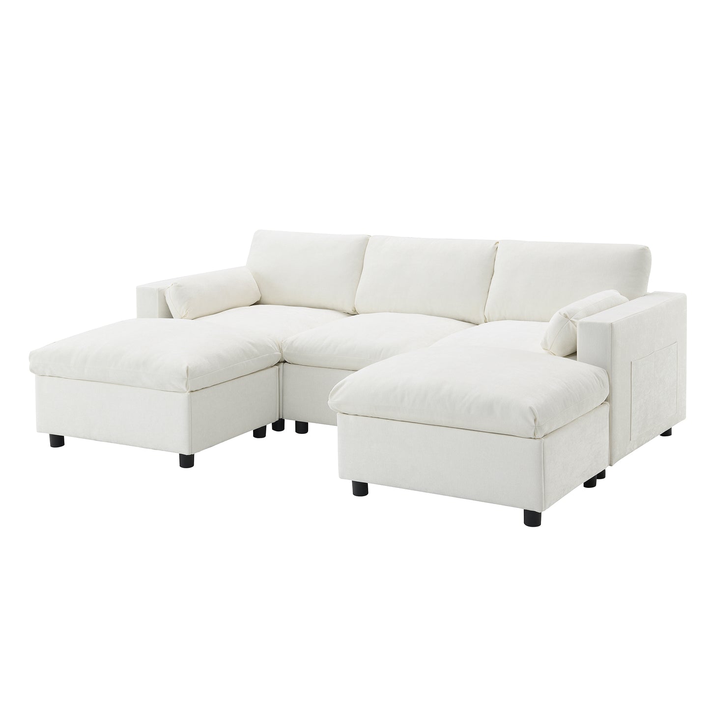 86.5''Chenille Sectional Sofa with Storage Pockets, 5 Seat U Shaped Sleeper Couch Set,2 PIC Free Combination