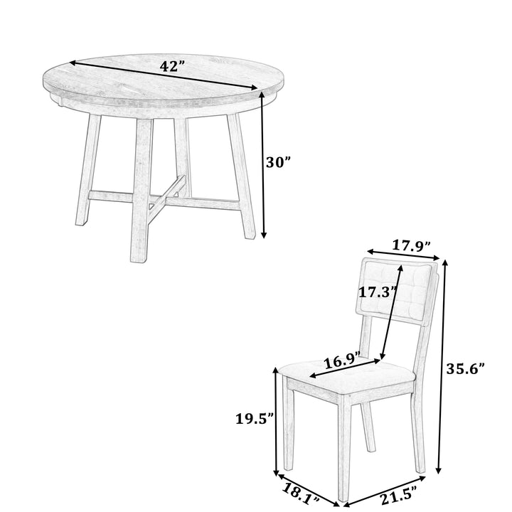 Rustic 42inch Round Dining Table Set with Cross Legs and Upholstered Dining Chairs for Small Places, Natural